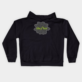 She/Her Pronoun (Succulent - Grey) Kids Hoodie